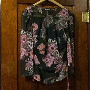 NWOT - INC Black and Pink Floral Top with removable black cami- Small